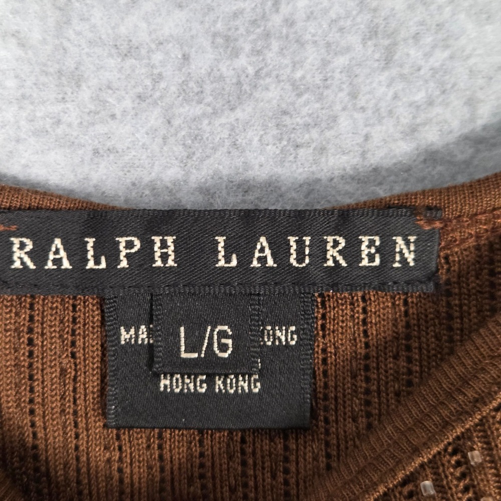Ralph Lauren Black Label Women Large Tank Top Brown Beaded Ribbed Knit VTG 90s - Picture 5 of 9